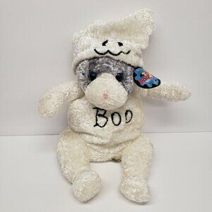 Toy Factory 13" Gray White Halloween Ghost Kitty Cat Boo Blue Eyes Plush
